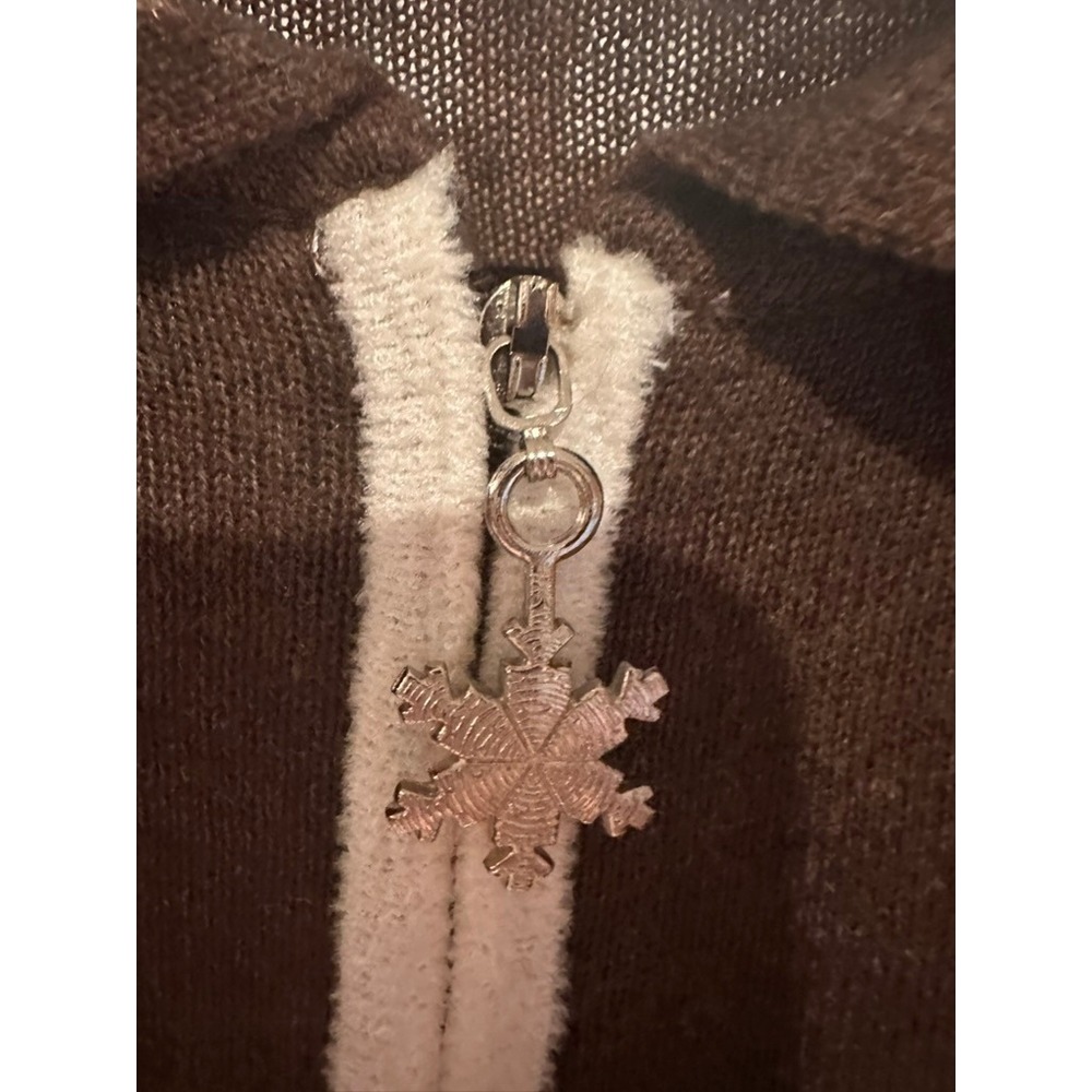 Designers Originals Studio Joy Brown Snowman Christmas Tree Zip Cardigan Sweater - Picture 6 of 10